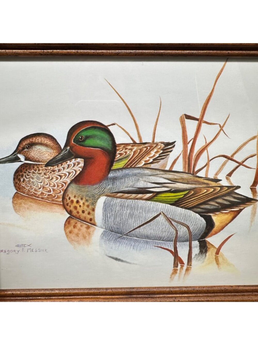 Vintage Duck Print Gregory F Messier Framed Wildlife Art Green Wing Teal Lodge - Picture 4 of 13